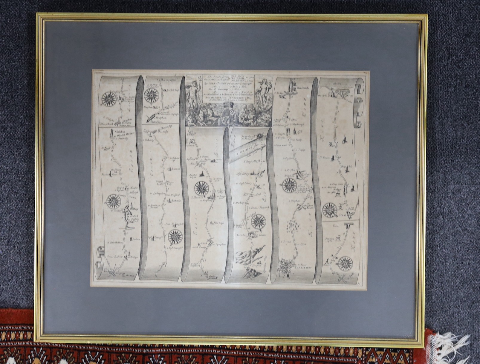 John Ogilby road map Chelmsford to Dover, 33 x 42cm